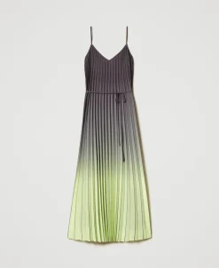 Bedrucktes Maxi-Plisseekleid Aus Georgette