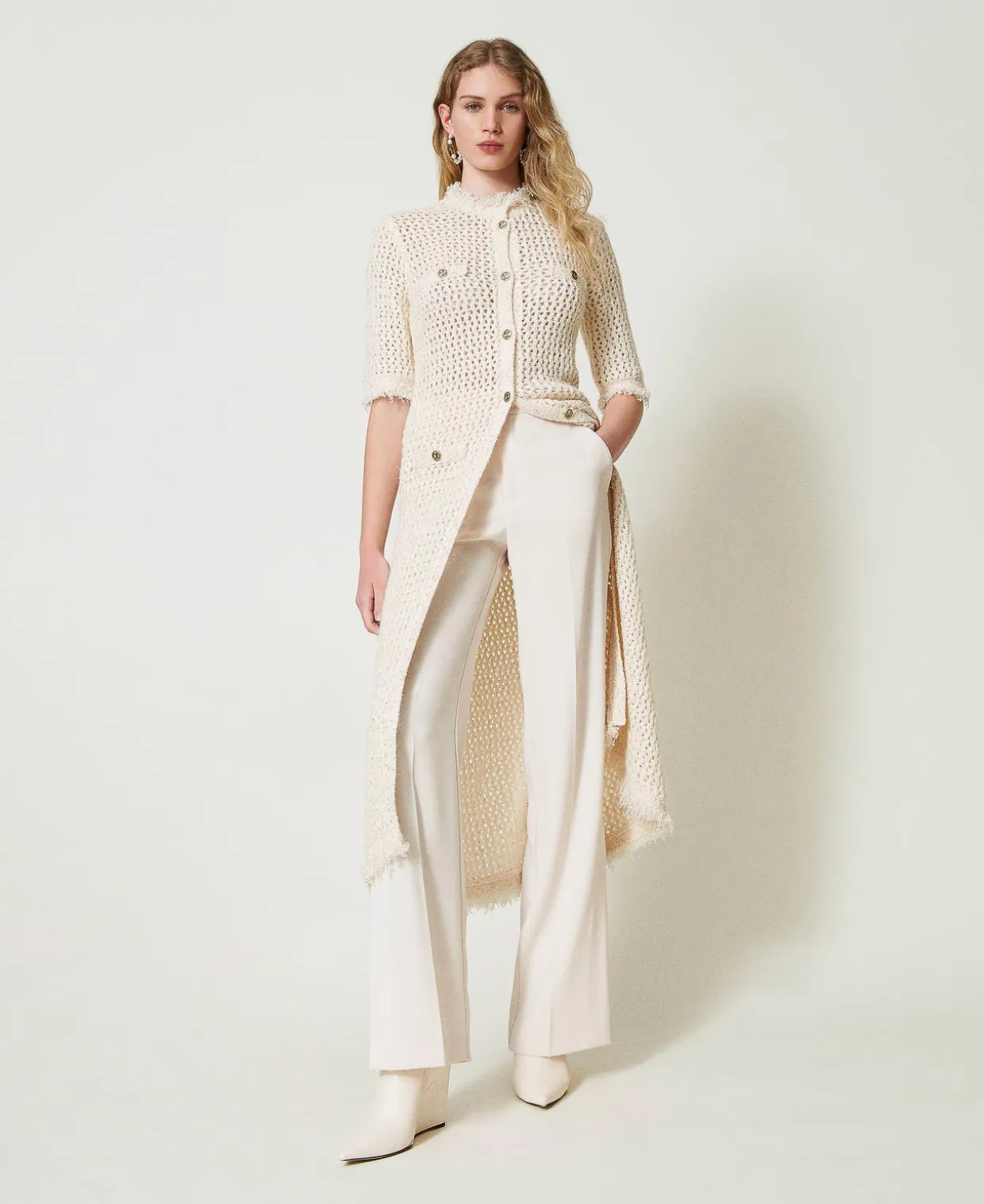 Cardigankleid Aus Jacquard-Strick In Netzoptik