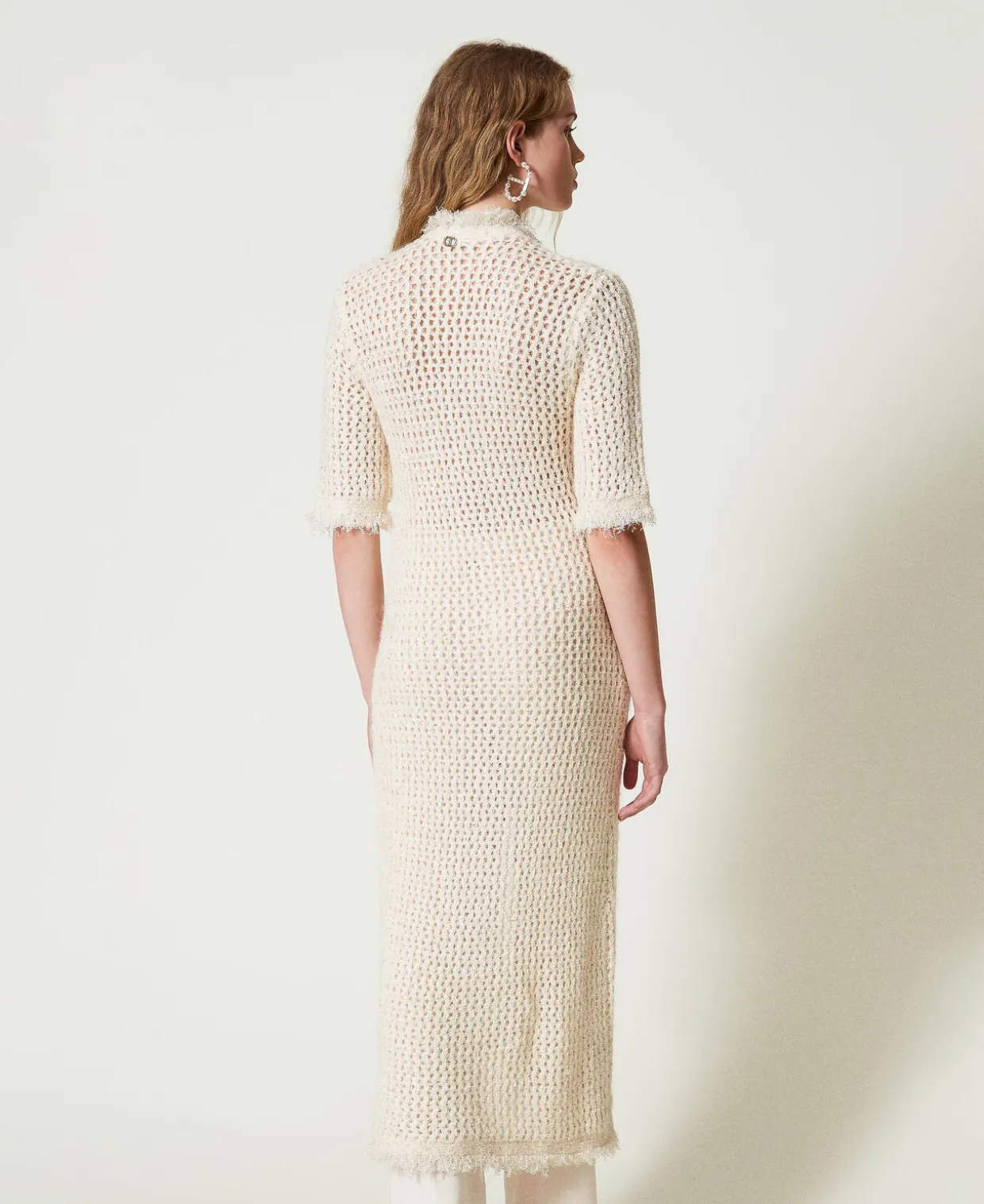 Cardigankleid Aus Jacquard-Strick In Netzoptik