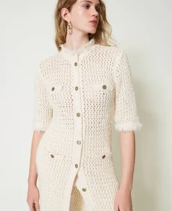 Cardigankleid Aus Jacquard-Strick In Netzoptik