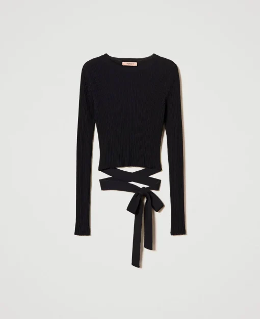 Gerippter Pullover Mit Schleife