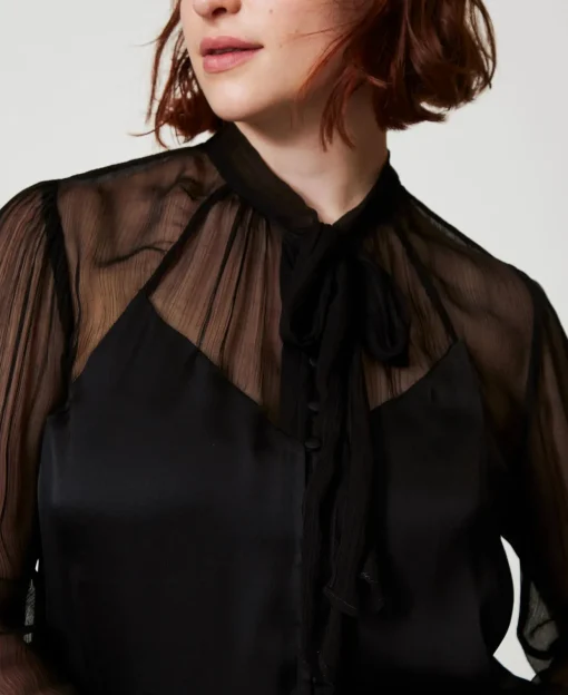 Hemd Aus Satin Und Chiffon