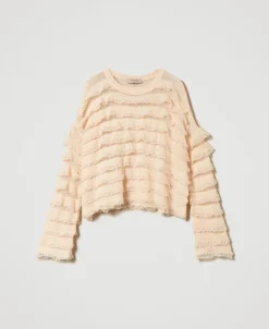 Kastenpullover Mit Volants In Spitzenoptik