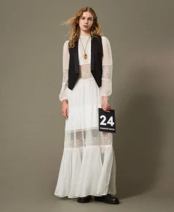 Kleid Aus Seidenkrepon Mit Spitze