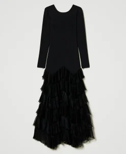 Maxikleid Mit Plissierten Tüllvolants