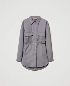 Maxi-Nadelstreifenhemd Mit Gürtel