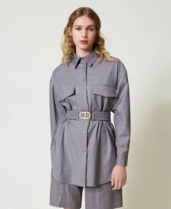 Maxi-Nadelstreifenhemd Mit Gürtel