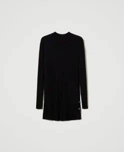 Maxi-Plisseepullover Mit Knöpfen