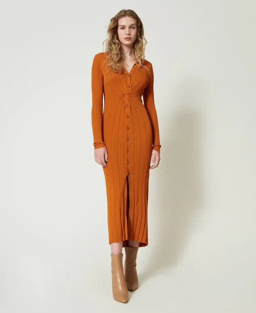 Maxistrickkleid Mit Raffung