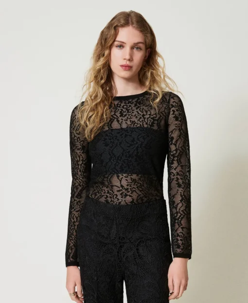 Pullover Aus Jacquard In Spitzenoptik