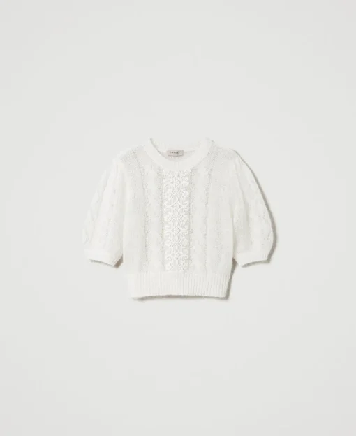 Pullover Aus Wolle Und Mohair Mit Spitze
