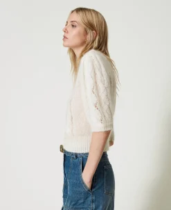 Pullover Aus Wolle Und Mohair Mit Spitze