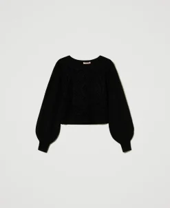 Pullover Aus Wollmischung Mit Häkelarbeit