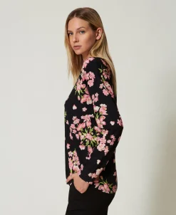 Pullover Mit Blumenprint Und Spitze