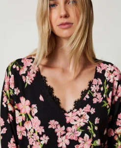 Pullover Mit Blumenprint Und Spitze
