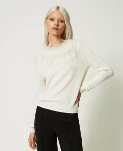 Regular-Fit-Pullover Aus Wollmischung Mit Federn