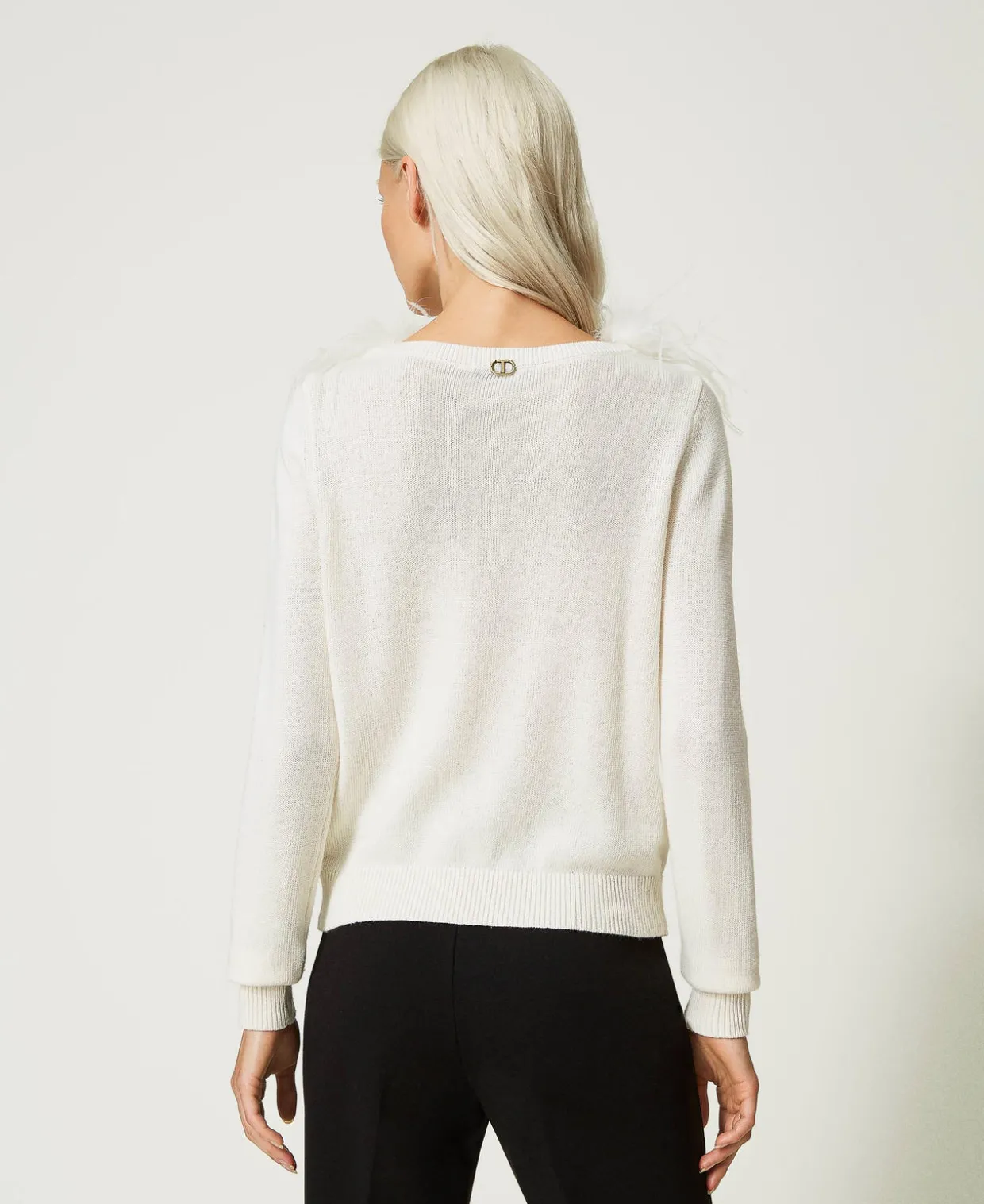 Regular-Fit-Pullover Aus Wollmischung Mit Federn