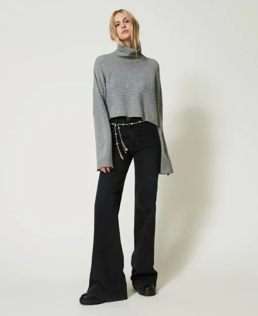 Rollkragenpullover Aus Wollmischung Mit Pailletten