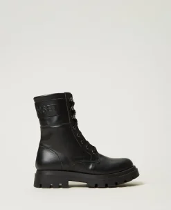 Schnürstiefelette Aus Leder Mit Logo
