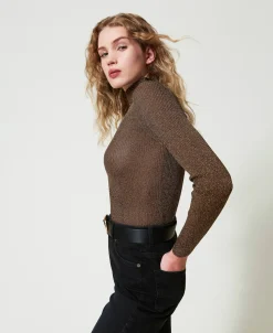 Stehkragenpullover Aus Lurexgarn