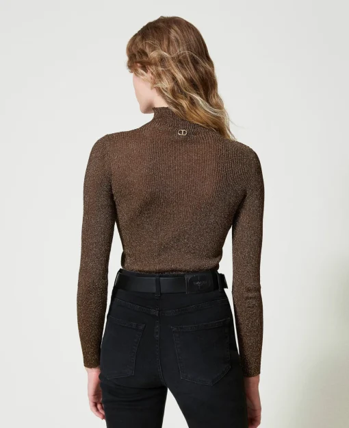Stehkragenpullover Aus Lurexgarn