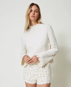 Stehkragenpullover Aus Wollmischung Mit Stickerei