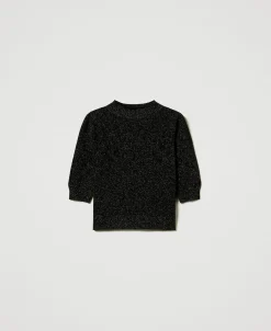 Stehkragenpullover Aus Wolle-Lurex-Mischung