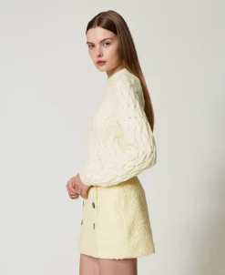 Stehkragenpullover Aus Wollmischung Mit Zopfmuster