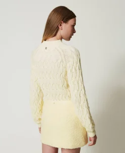 Stehkragenpullover Aus Wollmischung Mit Zopfmuster