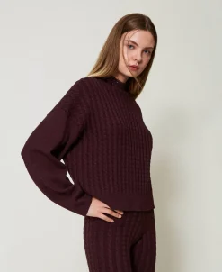 Stehkragenpullover Mit Zopfmuster Und Strass