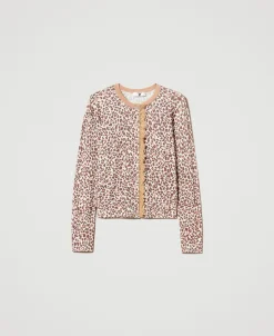 Strickcardigan Mit Print Und Spitze