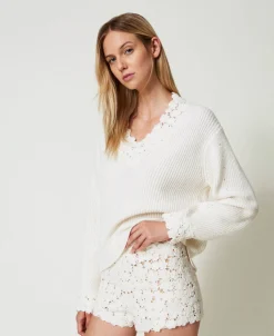 Strickshorts Aus Wollmischung Mit Stickerei