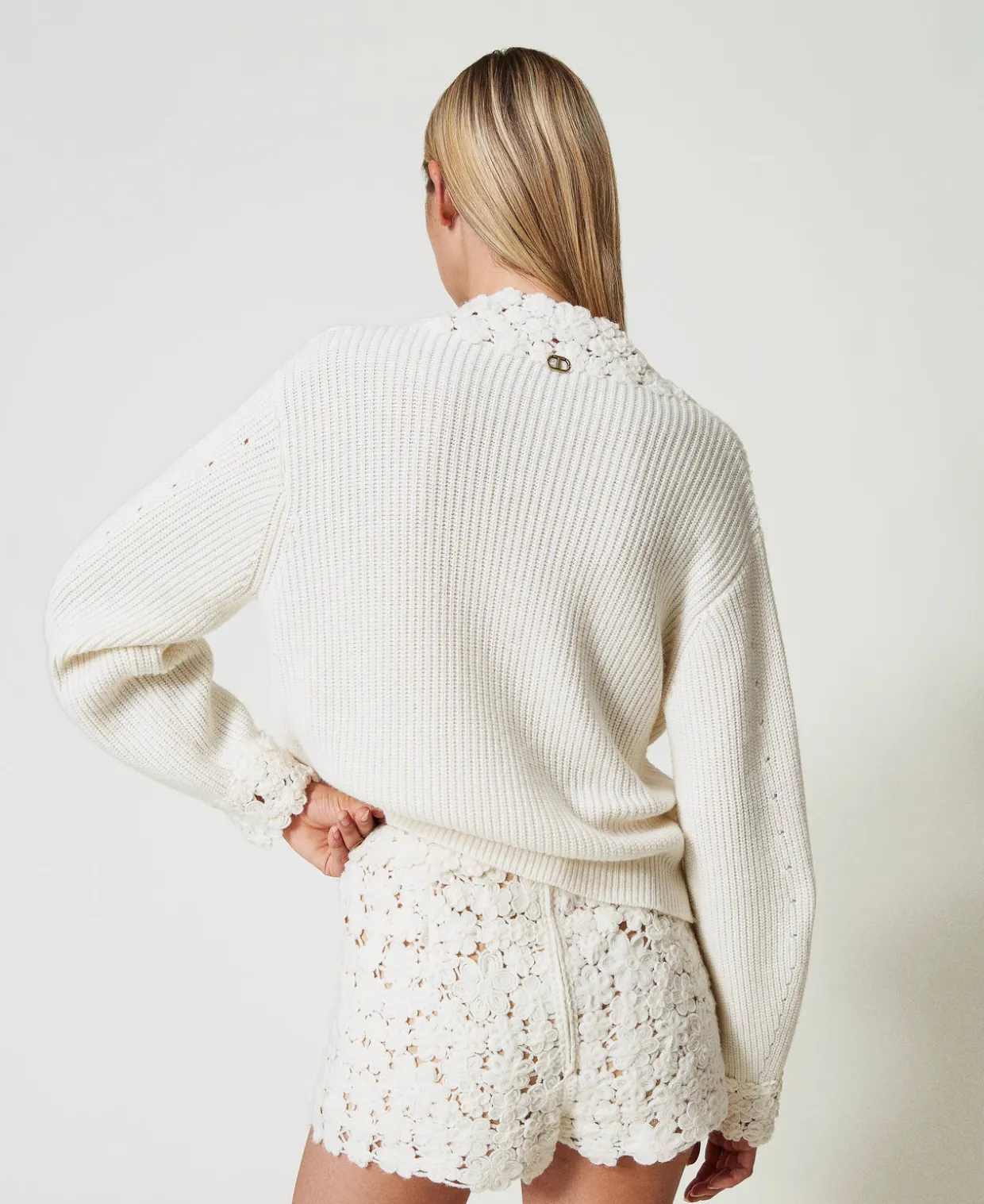 Strickshorts Aus Wollmischung Mit Stickerei