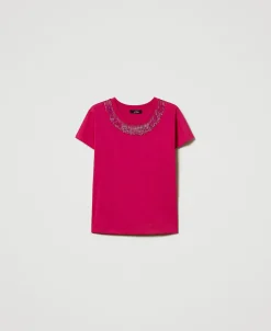 T-Shirt Mit Aufgestickten Fransen