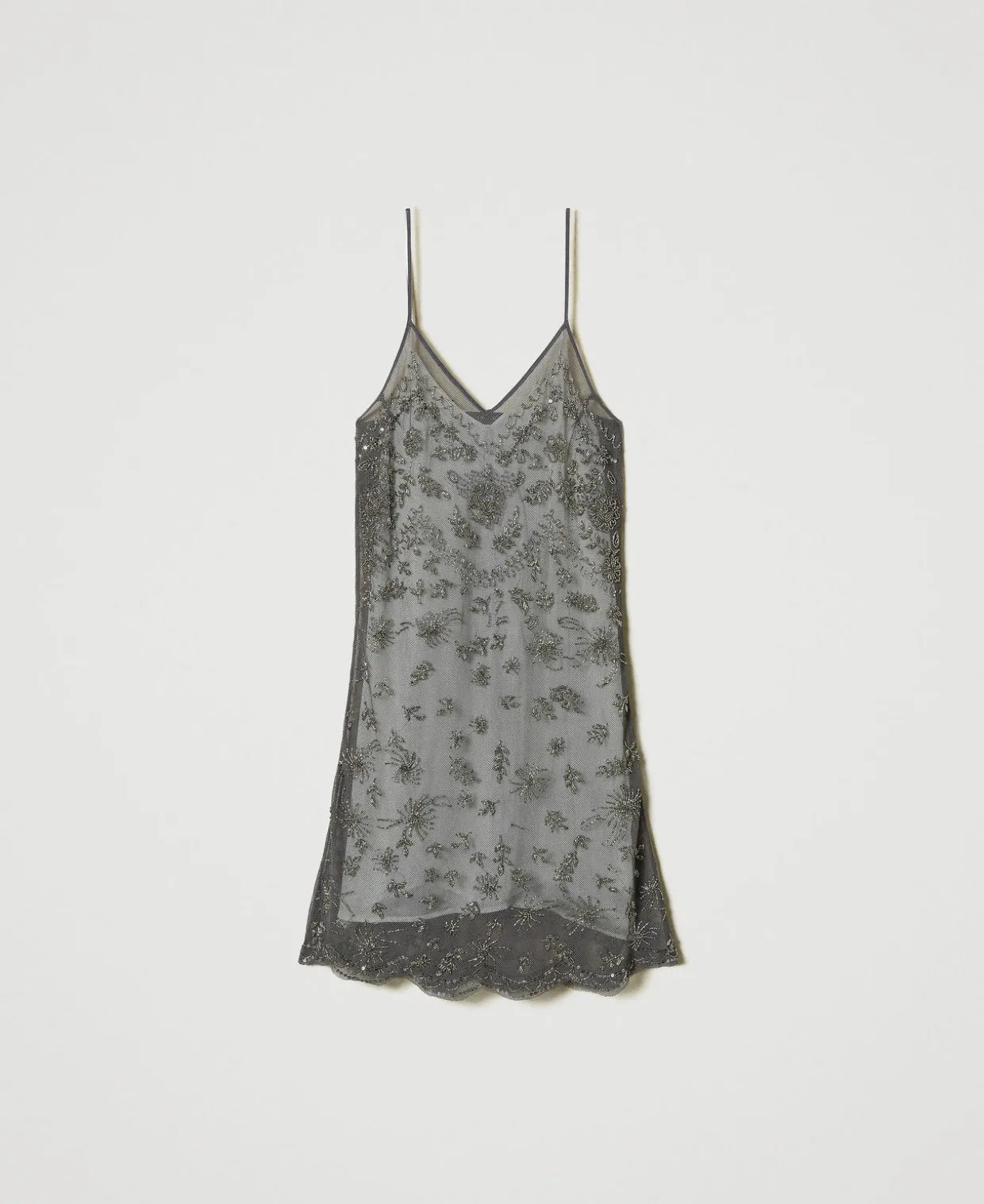 Von Hand Besticktes Kurzes Kleid Aus Tüll