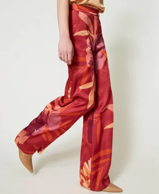 Wide-Leg-Hose Aus Satin Mit Blumendessin