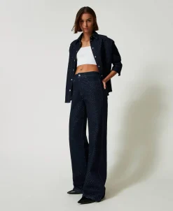Wide-Leg-Jeans Mit Alloverstrass