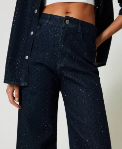 Wide-Leg-Jeans Mit Alloverstrass