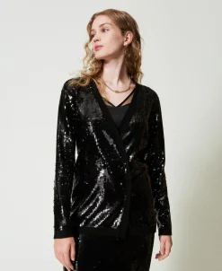 Zweireihiger Cardigan Mit Alloverpailletten