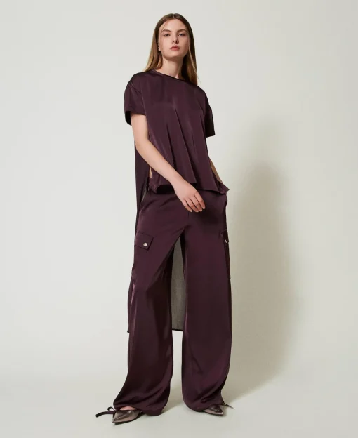 Asymmetrische Bluse Aus Satin Und Georgette
