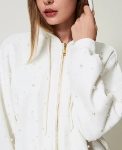 Asymmetrische Sweatjacke Mit Perlen