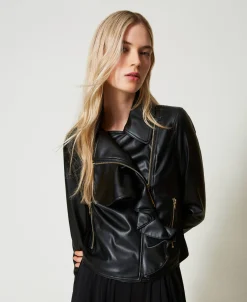 Bikerjacke Aus Lederimitat Mit Volant