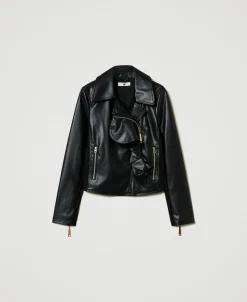 Bikerjacke Aus Lederimitat Mit Volant