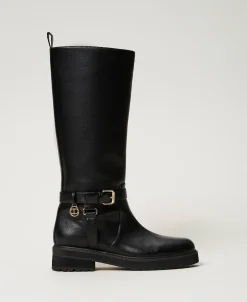 Bikerstiefel Aus Leder Mit Oval T