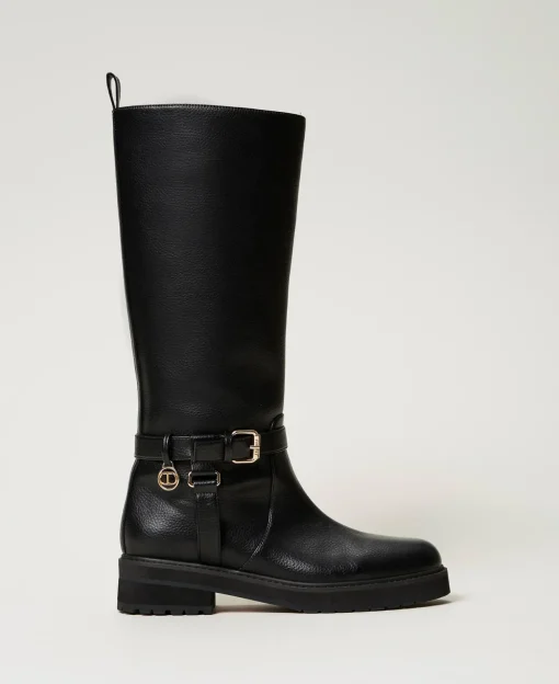 Bikerstiefel Aus Leder Mit Oval T