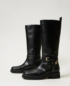 Bikerstiefel Aus Leder Mit Oval T
