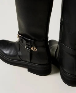 Bikerstiefel Aus Leder Mit Oval T