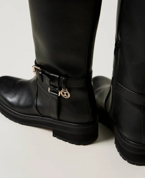Bikerstiefel Aus Leder Mit Oval T