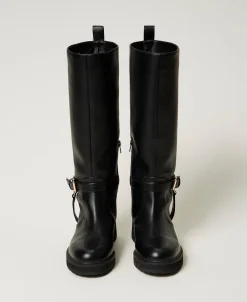 Bikerstiefel Aus Leder Mit Oval T