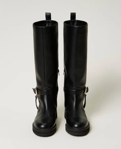 Bikerstiefel Aus Leder Mit Oval T